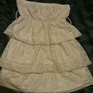 Summer strapless Tan Ruffle Dress made in the USA